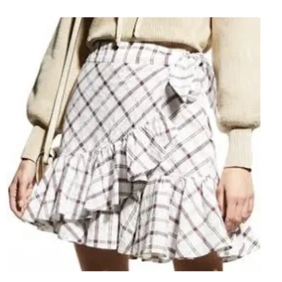 Veronica Beard Memphis Mini Skirt Size 2 XS White Plaid Ruffle NEW NWT - Picture 6 of 11